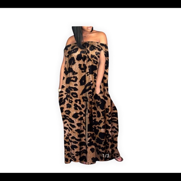 PDS Pants - Leopard Print Off Shoulder Jumpsuit Size 3X-4X